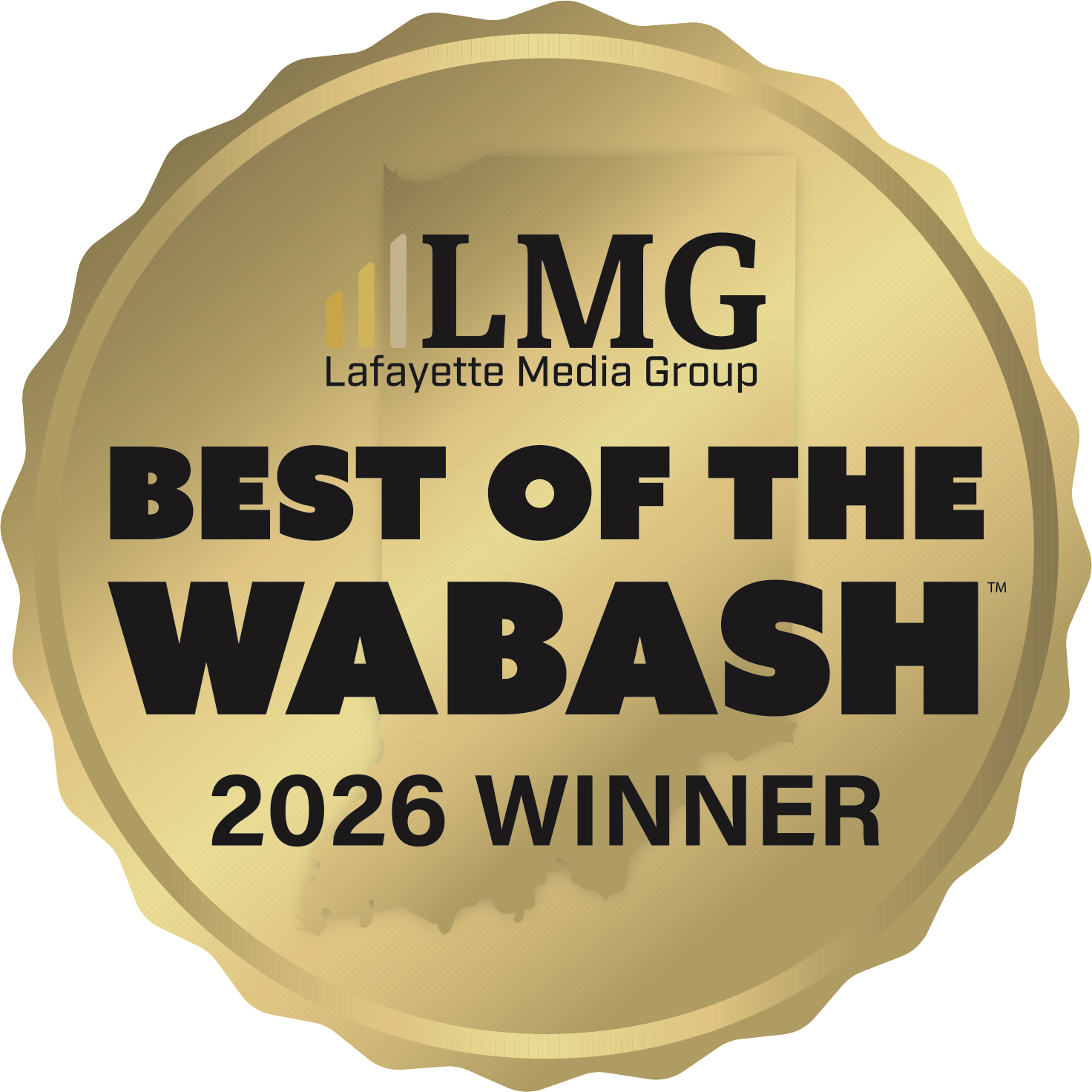 Best of the Wabash 2026 Winner gold award seal recognizing Window Depot USA of Lafayette, Indiana, awarded by Lafayette Media Group